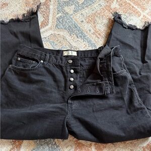 Free People Black Button-Fly Flare Jeans